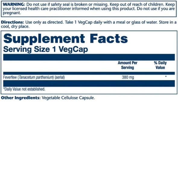  Solaray Feverfew 380mg 100 Capsules 