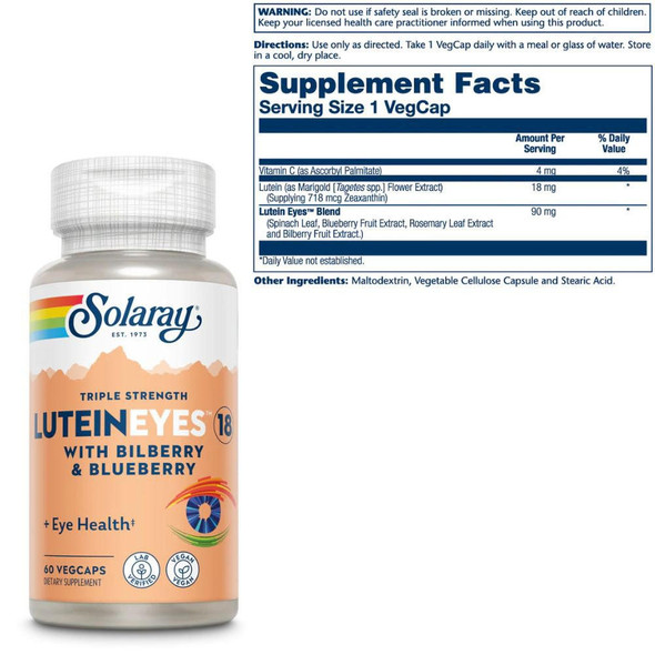 Best Price Nutrition Solaray Lutein Eyes 18mg 60 Capsules 