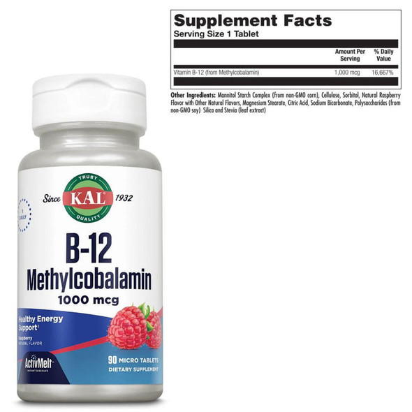 Kal KAL B12 Methylcobalamin 1000mcg 90 micro tablets 