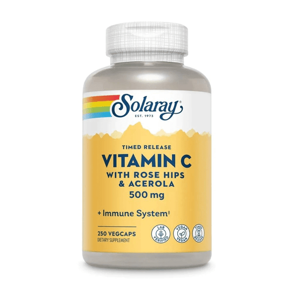  Solaray Vitamin C Time Release w/ Rose Hips & Acerola 500mg 250 Capsules 