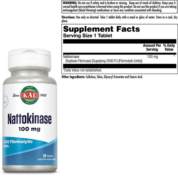 Kal KAL Nattokinase 100mg 30 Tablets 