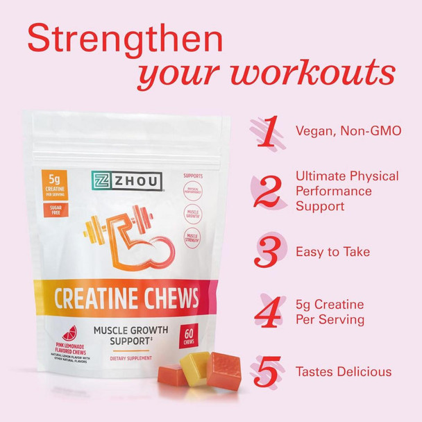 ZHOU Zhou Creatine Chews Pink Lemonade 60 Count 