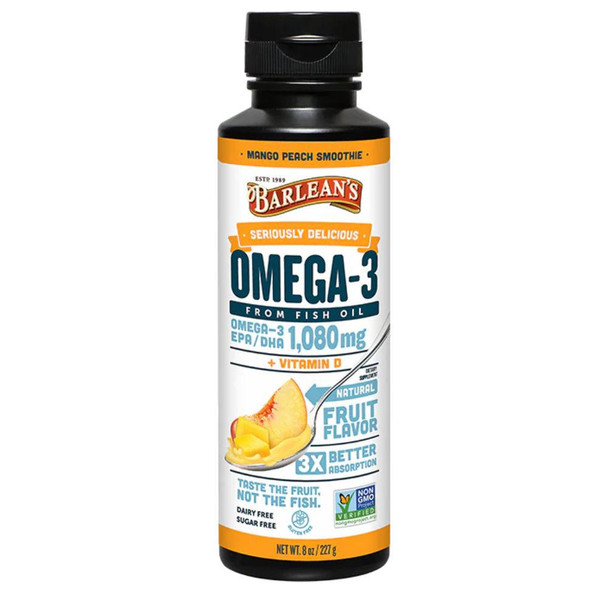  Barlean's Omega Swirl Omega-3 Fish Oil Supplement Mango Peach 16 Fl Oz 