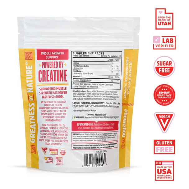 ZHOU Zhou Creatine Chews Peach Mango 60 Count 