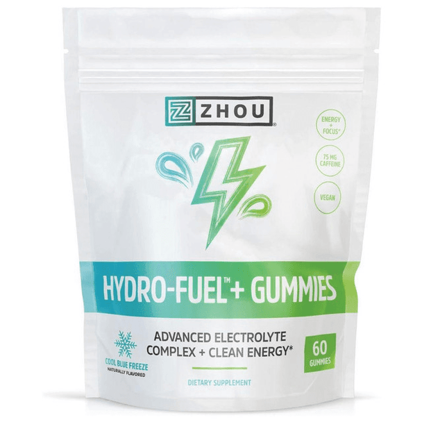  CLEARANCE: ZHOU Hydro-Fuel Gummies Cool Blue Freeze w/ Caffeine 60ct EXP 03/2026 