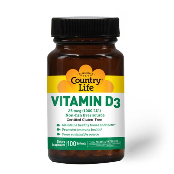  Country Life Vitamin D3 1,000IU 200 Softgels 