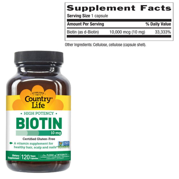  Country Life Biotin 10mg 120 Capsules 