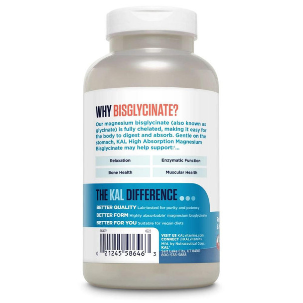 Kal KAL Chelated Magnesium Byglycinate 180 Tablets 