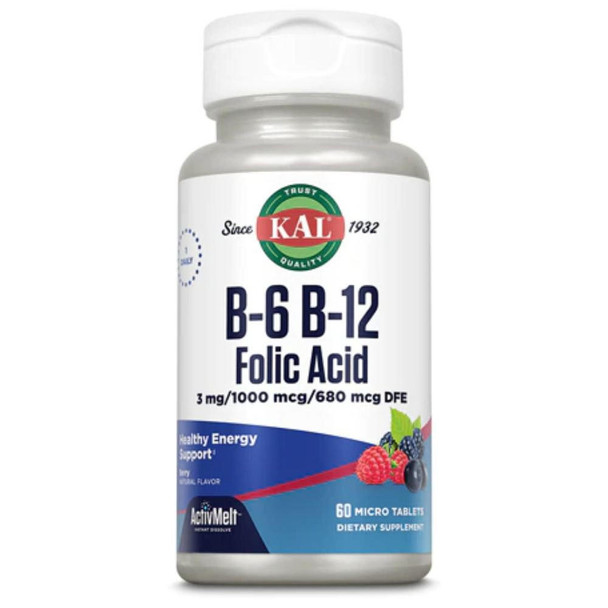 Kal KAL B6 B12 Folic Acid 60 Berry Flavored Lozenges 