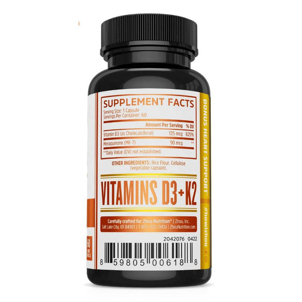  ZHOU Vitamin D3 + K2 60 Capsules 