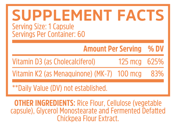  ZHOU Vitamin D3 + K2 60 Capsules 