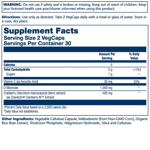  Solaray CranActin D-Mannose 1000mg 60 Capsules 