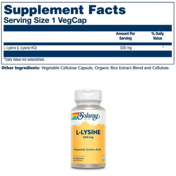  Solaray L-Lysine 500mg 60 Capsules 