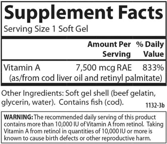 Supplement Facts for Carlson Vitamin A