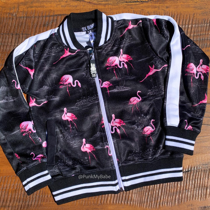 Six Bunnies Flamingos Girls Retro Bomber Jacket
