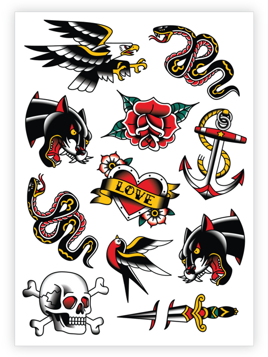 Set of old school American traditional tattoos  Stock Illustration  82953932  PIXTA