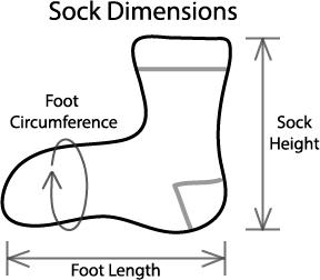 line drawing showing sock measurements