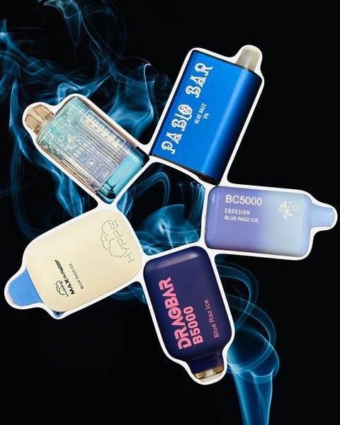 5 disposable vape devices with blue razz flavor