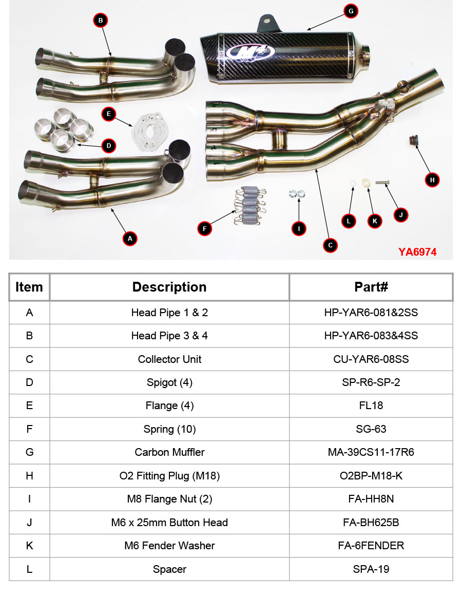M4 Ya6974 Carbon Fiber Cf Full Exhaust System Yzf-R6 R6 06-18