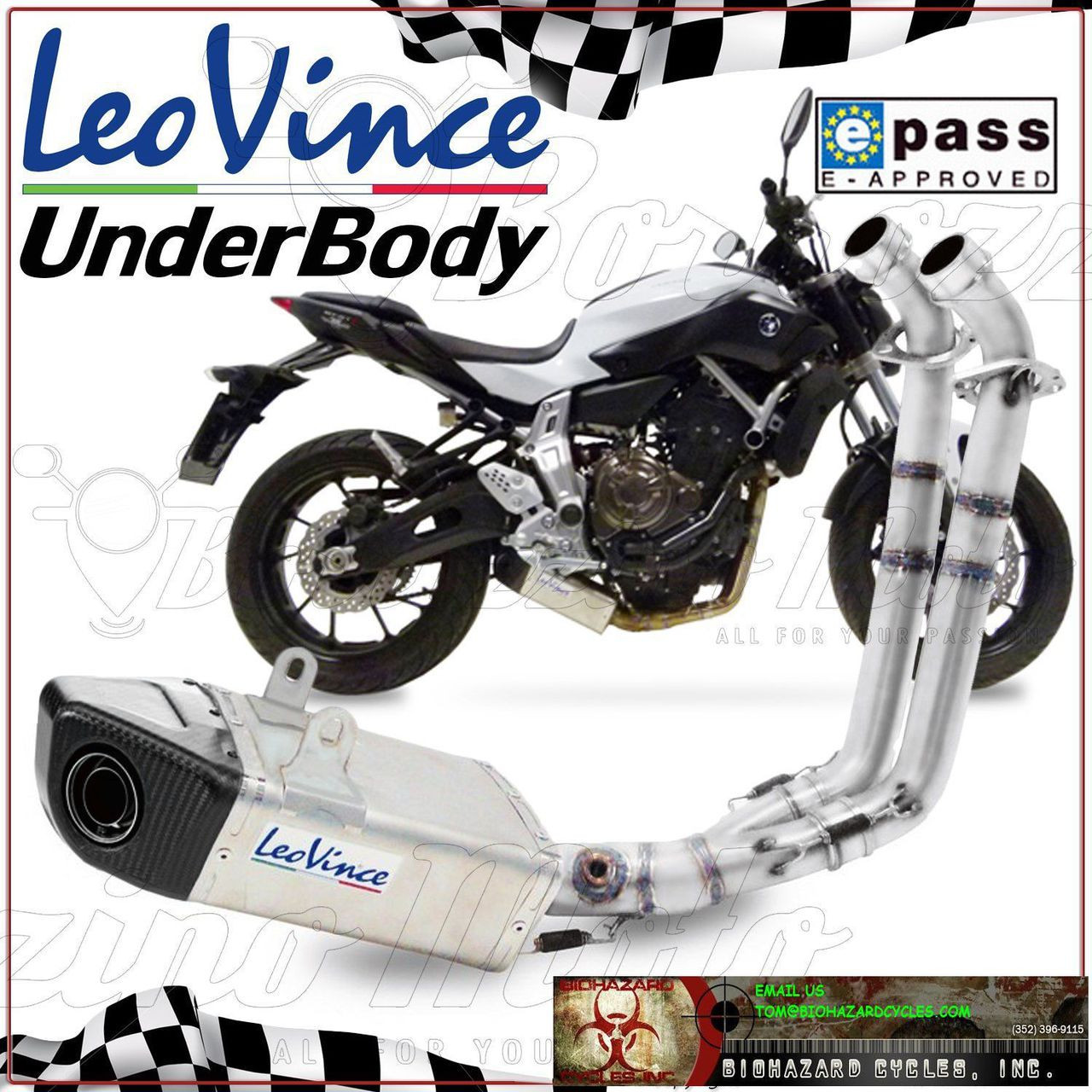 LEOVINCE 8796 UNDER BODY FULL EXHAUST SYSTEM STAINLESS MUFFLER W CARBON END  CAP STAINLESS HEADER / COLLECTOR