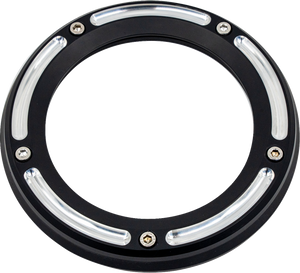 TRASK TM-0041RC Reverse Cut Black w Clear Window Assault Derby Cover Harley M8 17-24 TRASK TM-0041RC Reverse Cut Black w Clear Window Assault Derby Cover Harley M8 17-24