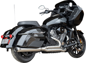 S&S 550-1130 Qualifier Brushed Stainless Steel SS Race 2:1 Cat Delete Full Exhaust 2020 - 2025 Indian Challenger, 2022 - 2025 Pursuit Models, and 2025 Chieftain and Roadmaster PowerPlus Model S&S 550-1130 Qualifier Brushed Stainless Steel SS Race 2:1 Cat Delete Full Exhaust 2020 - 2025 Indian Challenger, 2022 - 2025 Pursuit Models, and 2025 Chieftain and Roadmaster PowerPlus Model
