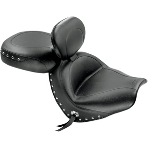 Mustang 79560 Wide Touring Seat with Driver Backrest Seat - Wide Touring - With Driver Backrest - Two-Piece - Chrome Studded - Black w/Conchos Mustang 79560 Wide Touring Seat with Driver Backrest Seat - Wide Touring - With Driver Backrest - Two-Piece - Chrome Studded - Black w/Conchos