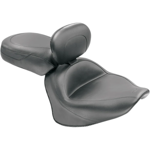 Mustang 79477 Vintage Wide Touring Seat With Driver Backrest Seat - Vintage - Wide - Touring - With Driver Backrest - Two-Piece - Smooth - Black - VStar 1300