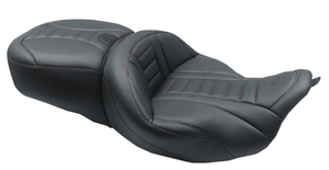 Mustang 79006AB One-Piece Deluxe Touring Seat - Black W/American Beauty Red Stitching - FL '08+