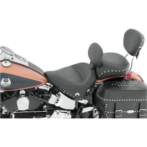 Mustang 79485 Wide Solo Seat - With Backrest - Black - Studded W/Concho - FLST '08-'17
