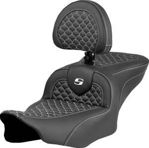 Saddlemen 823-07-208B6 Roadsofa™ Seat - Dragon Scale Stitch - White Stitch - w/ Backrest - FLTR/FLHX '23-'24