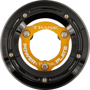 Trask Black Derby Cover Gold Clutch Power Plate 18-25 Softail TM-0052-BK-GD Trask Black Derby Cover Gold Clutch Power Plate 18-25 Softail TM-0052-BK-GD