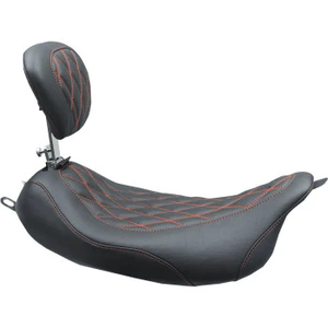 Mustang 79727AB Wide Tripper Solo Seat w/ Drivers Backrest Black w/ American Beauty Red Stitching
