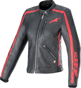 ALPINESTARS 3113924-1346-XL Stella Dyno Leather Jacket - Black/Haute Red XL