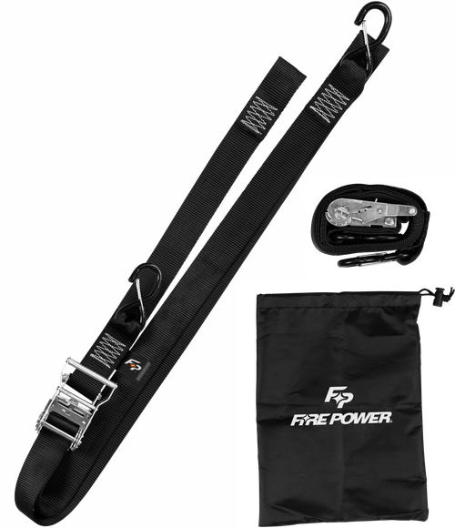 FIRE POWER A4 2" TIE-DOWN RATCHET W/SOFT-TIE 8' LONG BLACK 2/PK