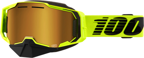 100% 50008-10009 ARMEGA SNOWMOBILE GOGGLE NEON YLW W/ GLD MIRROR LENS