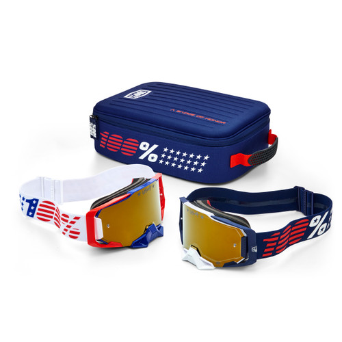 100% 50072-10002 DUAL ARMEGA PATRIOT PRO PACK WHITE/NAVY TRUE GOLD MIRROR
