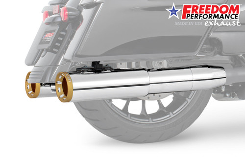 Freedom Performance HARLEY 4.5" 2-STEP SLIP-ONS FOR TOURING/TRIKE BUNDLE - HD01398 - 1995 to 2016 CHROME / STRAIGHT / SCULPTED GOLD