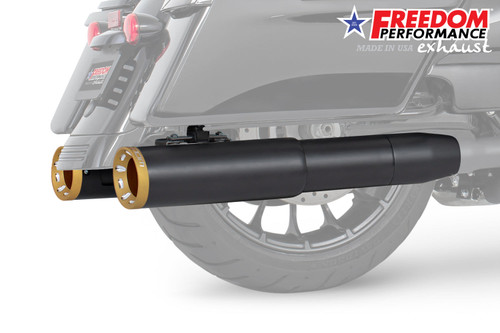 Freedom Performance HARLEY 4.5" 2-STEP SLIP-ONS FOR TOURING/TRIKE BUNDLE - HD01402 - 1995 to 2016 BLACK / STRAIGHT / SCULPTED GOLD