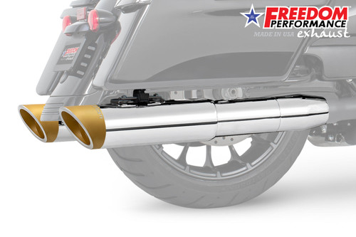 Freedom Performance HARLEY 4.5" 2-STEP SLIP-ONS FOR TOURING/TRIKE BUNDLE - HD01406 - 1995 to 2016 CHROME / SLASH / SCULPTED GOLD