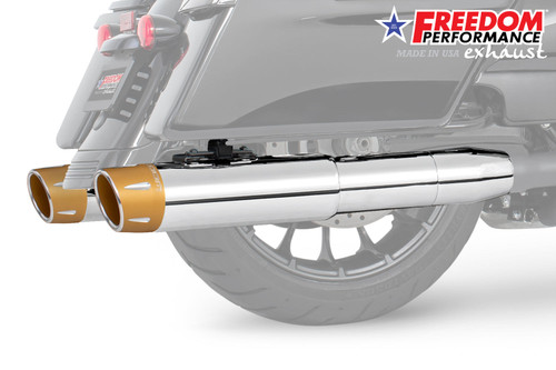 Freedom Performance HARLEY 4.5" 2-STEP SLIP-ONS FOR TOURING/TRIKE BUNDLE - HD01414 - 1995 to 2016 CHROME / COMBAT FLUTED / SCULPTED GOLD