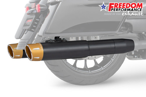 Freedom Performance HARLEY 4.5" 2-STEP SLIP-ONS FOR TOURING/TRIKE BUNDLE - HD01418 - 1995 to 2016 BLACK / COMBAT FLUTED / SCULPTED GOLD