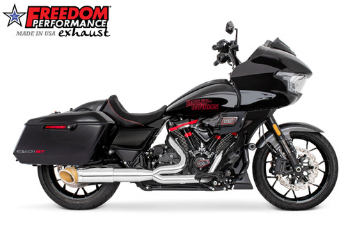 Freedom Performance HARLEY TOURING 4.5" 2 STEPPED MID UNION 2-INTO-1 TURNOUT BUNDLE 2017-PRESENT - HD02335 - CHROME / SLASH / SCULPTED GOLD