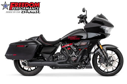 Freedom Performance HARLEY TOURING 4.5" 2 STEPPED MID UNION 2-INTO-1 TURNOUT BUNDLE 2017-PRESENT - HD02338 - BLACK / SLASH / SCULPTED BLACK