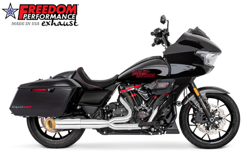 Freedom Performance HARLEY TOURING 4.5" 2 STEPPED MID UNION 2-INTO-1 TURNOUT BUNDLE 2017-PRESENT - HD02345 - CHROME / STRAIGHT / SCULPTED GOLD