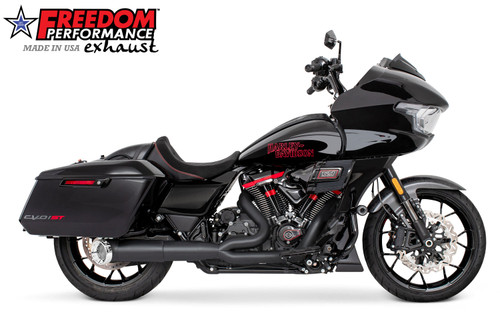 Freedom Performance HARLEY TOURING 4.5" 2 STEPPED MID UNION 2-INTO-1 TURNOUT BUNDLE 2017-PRESENT - HD02347 - BLACK / STRAIGHT / CHROME