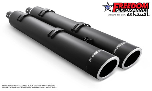 Freedom Performance INDIAN 4" SLIP-ONS FOR CHIEFTAIN/ROADMASTER-CHALLENGER/PURSUIT/ELITE WITH HARD BAGS BUNDLE - IN00043 - BLACK / LIBERTY / SCULPTED BLACK