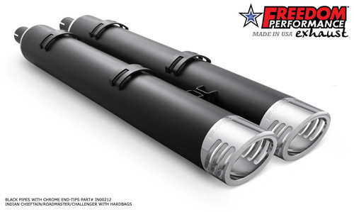Freedom Performance INDIAN 4" SLIP-ONS FOR CHIEFTAIN/ROADMASTER-CHALLENGER/PURSUIT/ELITE WITH HARD BAGS BUNDLE - IN00212 - BLACK / RACING / CHROME
