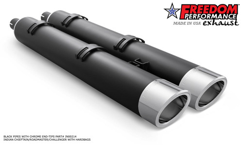 Freedom Performance INDIAN 4" SLIP-ONS FOR CHIEFTAIN/ROADMASTER-CHALLENGER/PURSUIT/ELITE WITH HARD BAGS BUNDLE - IN00214 - BLACK / LIBERTY / CHROME