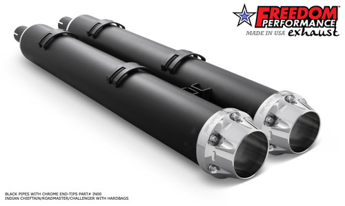 Freedom Performance INDIAN 4" SLIP-ONS FOR CHIEFTAIN/ROADMASTER-CHALLENGER/PURSUIT/ELITE WITH HARD BAGS BUNDLE - IN00219 - BLACK / AMERICAN OUTLAW / CHROME